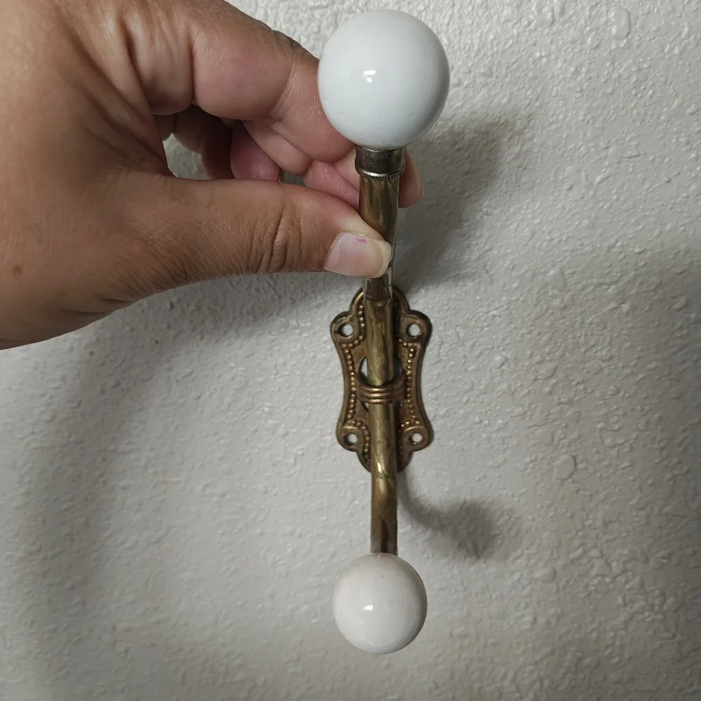 Vintage Double Royal Elegant Brass and White Wall Hook